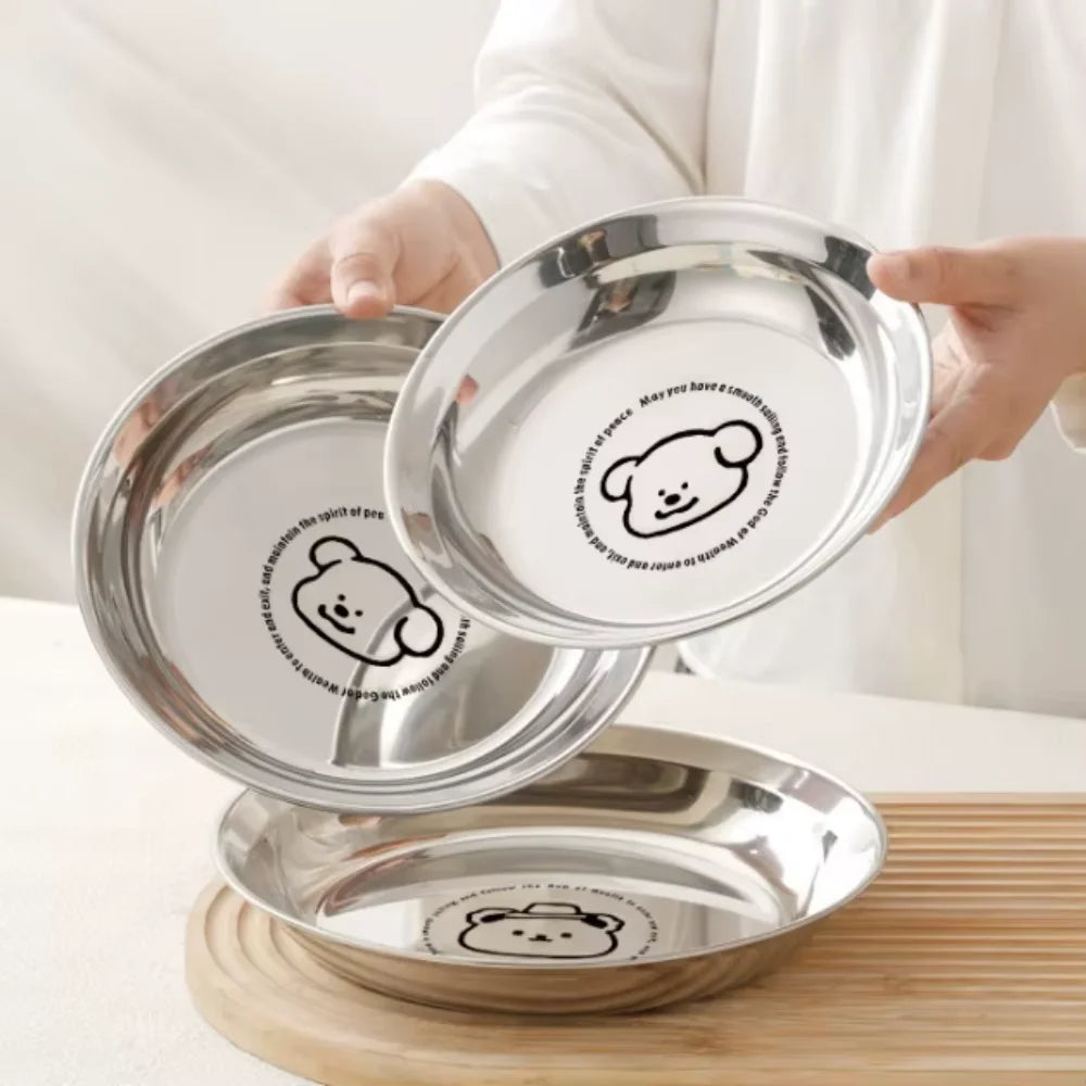 Cartoon Round Stainless Steel Kids Dinner Plate – 304 Steel