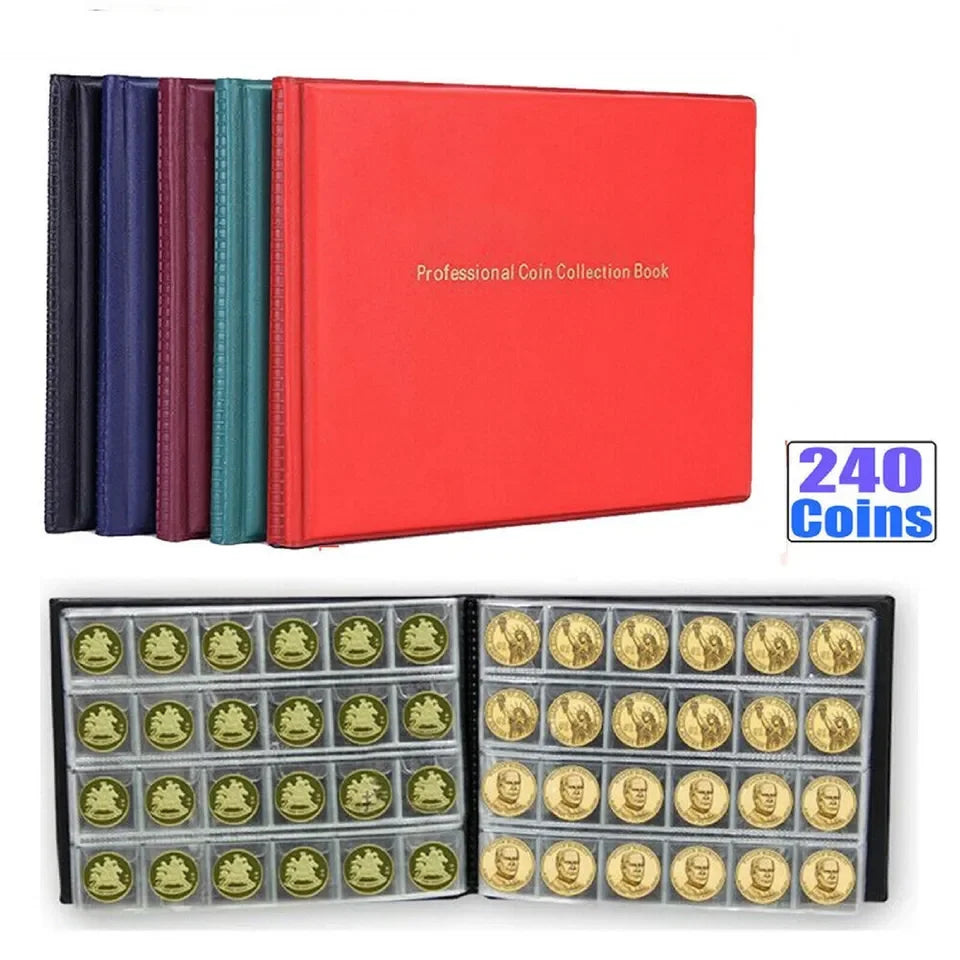 240-Coin Pocket Album Book for Coins, Medals & Tokens Collectors