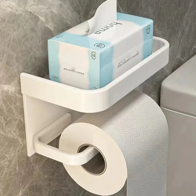 Black Gold Wall-Mounted Toilet Paper Holder with Phone & Towel Shelf Bathroom Rack