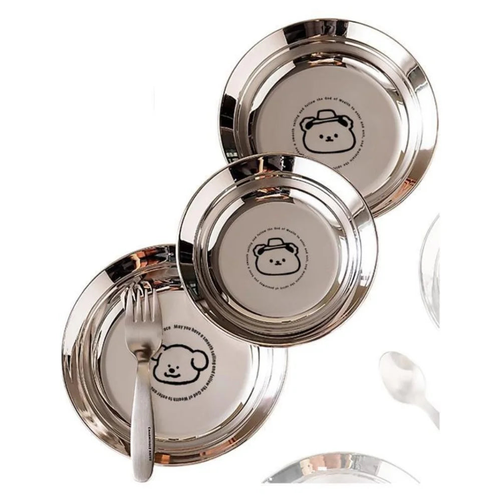 Cartoon Round Stainless Steel Kids Dinner Plate – 304 Steel