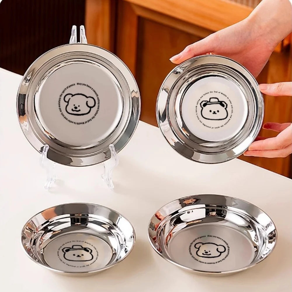 Cartoon Round Stainless Steel Kids Dinner Plate – 304 Steel
