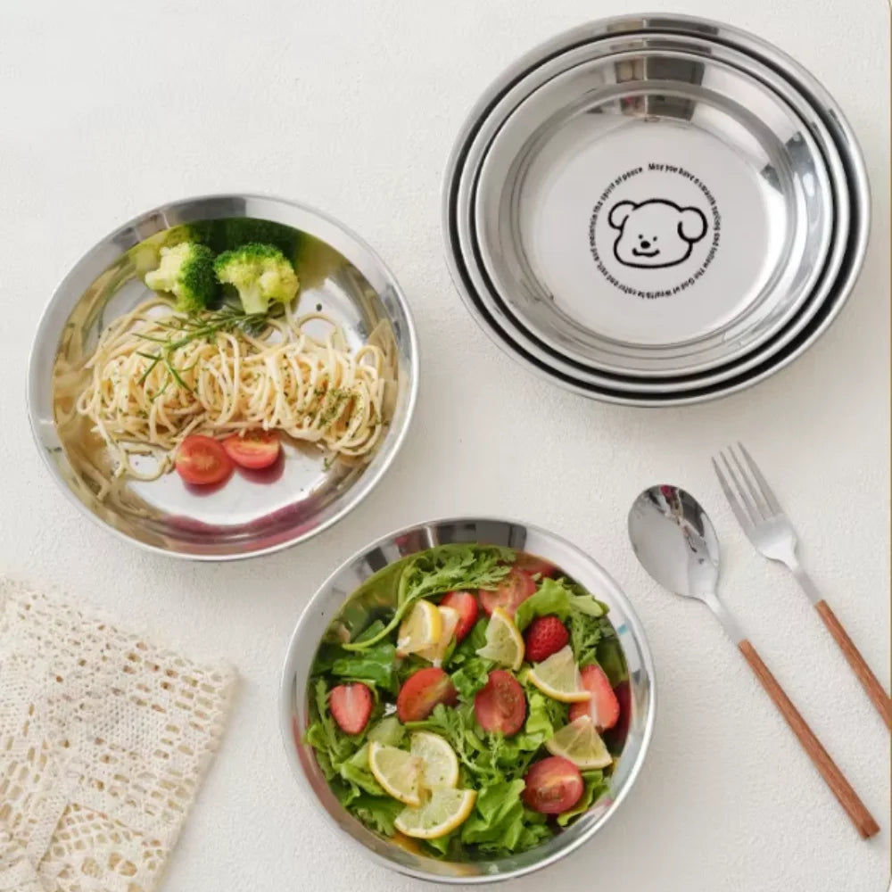 Cartoon Round Stainless Steel Kids Dinner Plate – 304 Steel