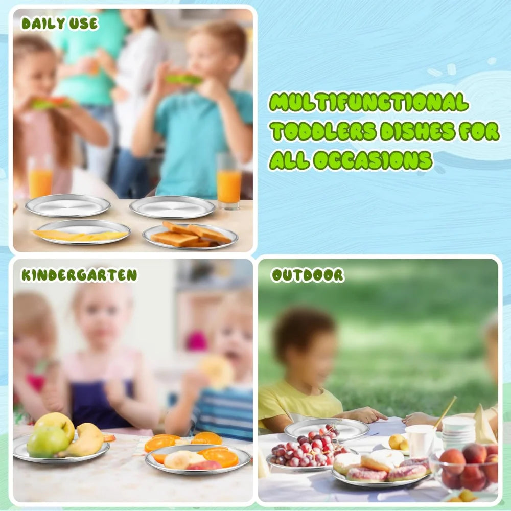 Cartoon Round Stainless Steel Kids Dinner Plate – 304 Steel