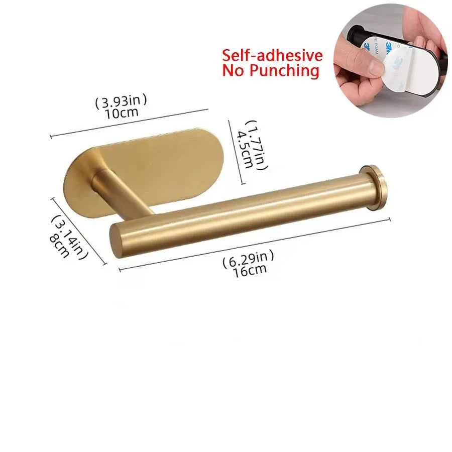 Black Gold Wall-Mounted Toilet Paper Holder with Phone & Towel Shelf Bathroom Rack