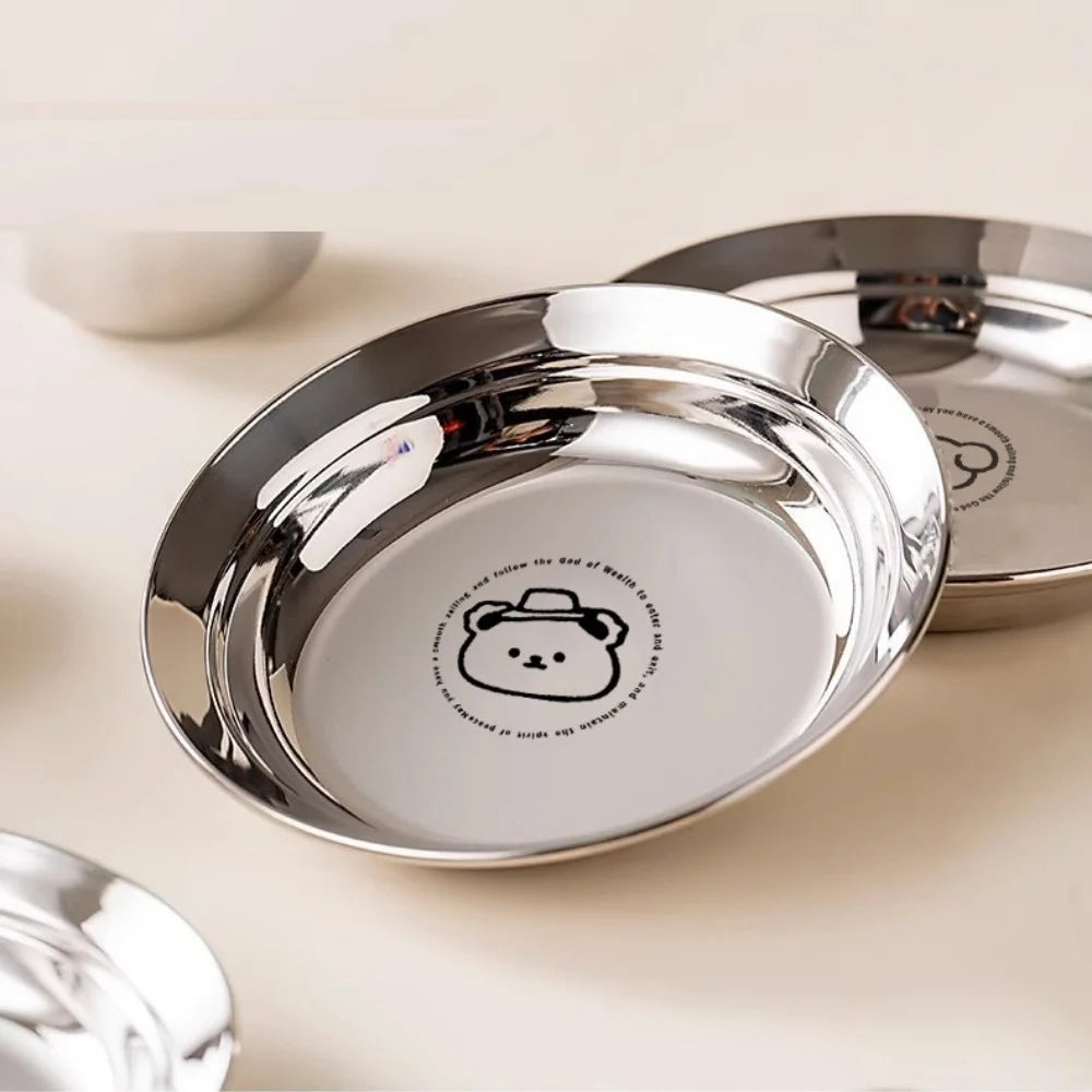 Cartoon Round Stainless Steel Kids Dinner Plate – 304 Steel
