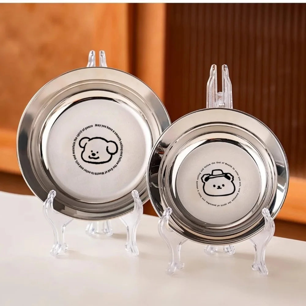 Cartoon Round Stainless Steel Kids Dinner Plate – 304 Steel