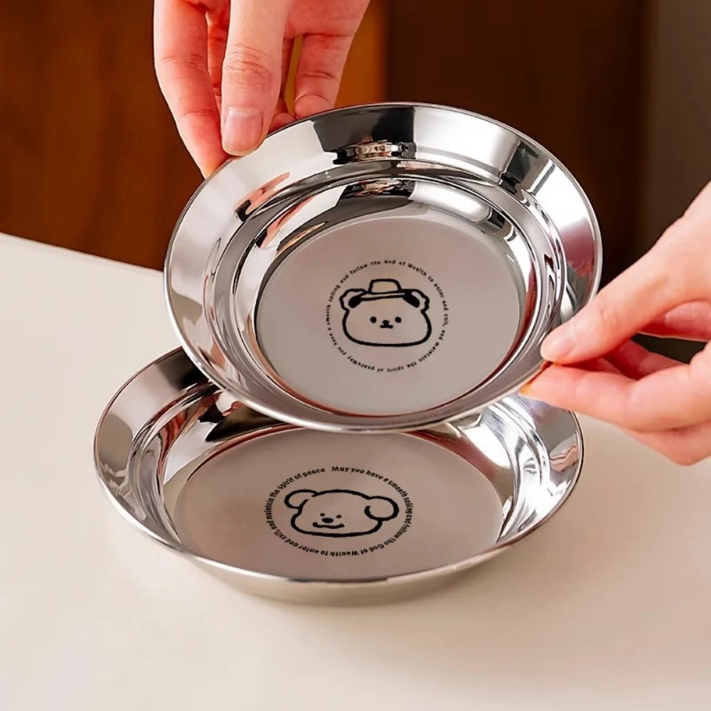 Cartoon Round Stainless Steel Kids Dinner Plate – 304 Steel