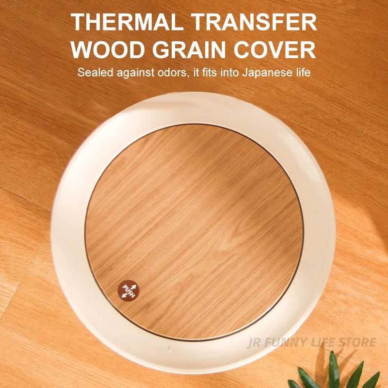 Wooden High Foot Trash Can Bathroom & Kitchen Waste Bin with Press Cover Living Room Garbage Container