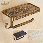 Antique Bronze Toilet Paper Holder with Phone Shelf Wall Mounted Bathroom Rack
