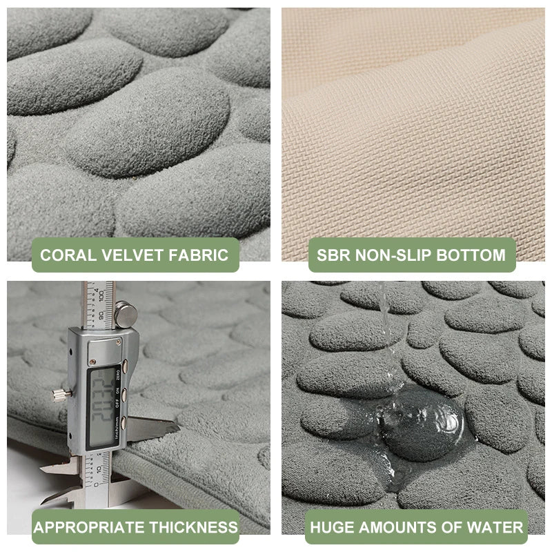 Cobblestone Embossed Memory Foam Bath Mat Non-Slip Absorbent Washable Bathroom Rug 40x60/50x80cm