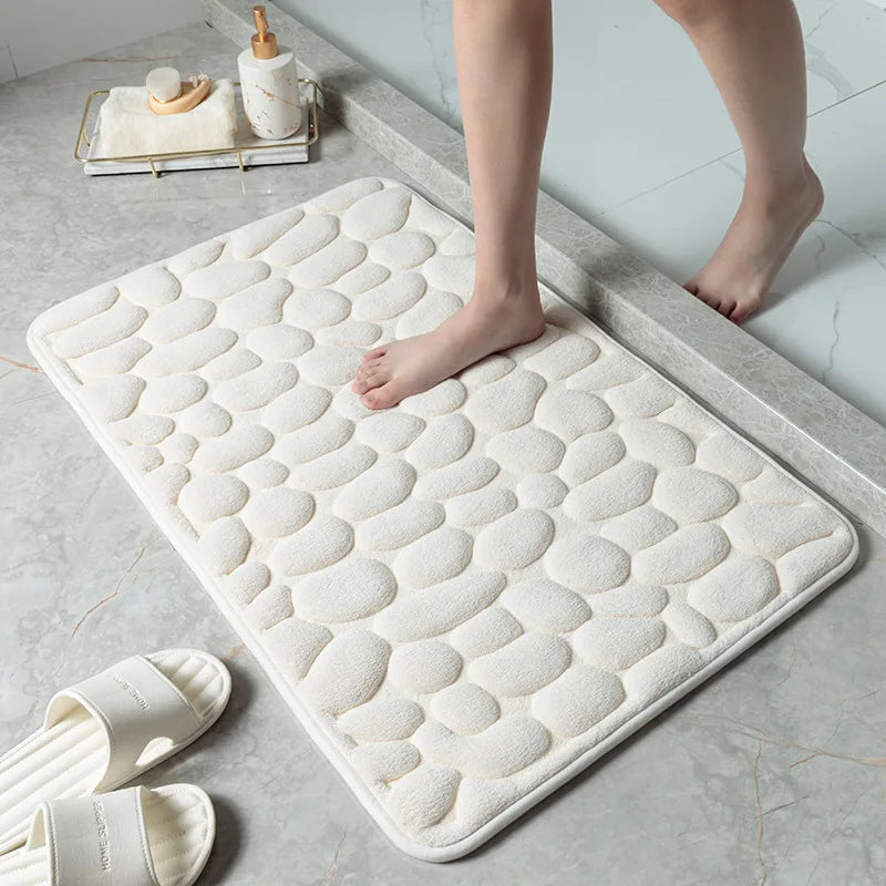 Cobblestone Embossed Memory Foam Bath Mat Non-Slip Absorbent Washable Bathroom Rug 40x60/50x80cm