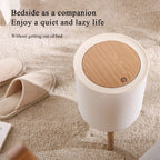Wooden High Foot Trash Can Bathroom & Kitchen Waste Bin with Press Cover Living Room Garbage Container
