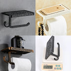 Antique Bronze Toilet Paper Holder with Phone Shelf Wall Mounted Bathroom Rack