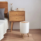 Wooden High Foot Trash Can Bathroom & Kitchen Waste Bin with Press Cover Living Room Garbage Container