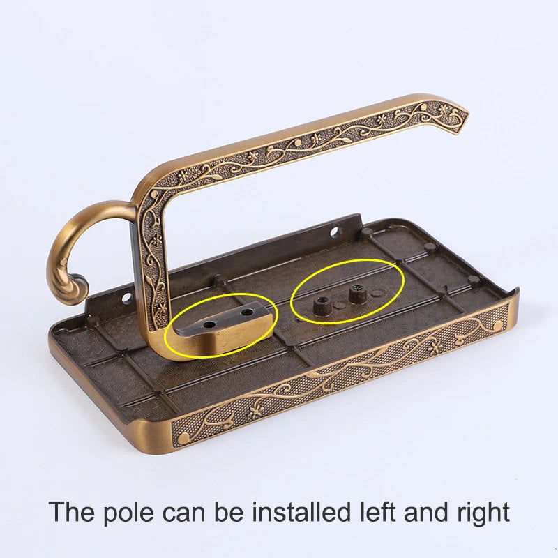 Antique Bronze Toilet Paper Holder with Phone Shelf Wall Mounted Bathroom Rack