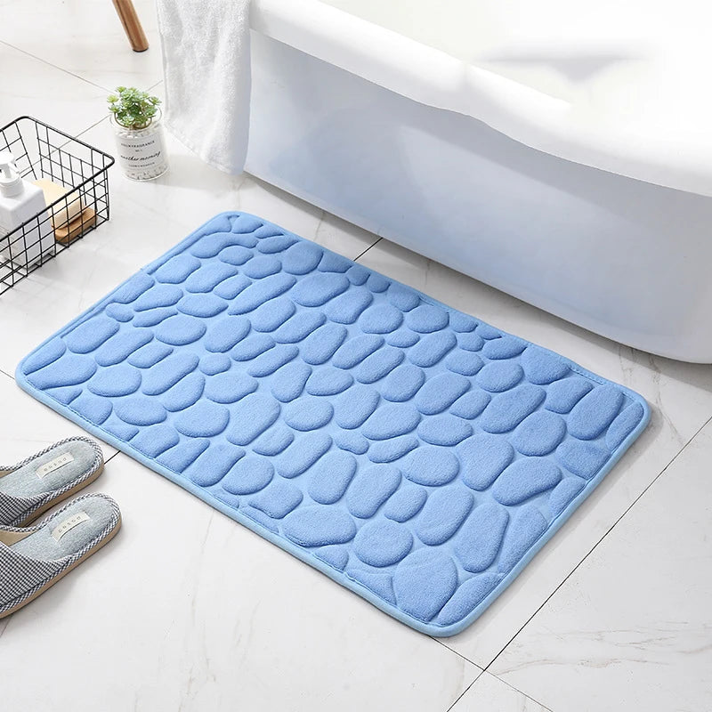Cobblestone Embossed Memory Foam Bath Mat Non-Slip Absorbent Washable Bathroom Rug 40x60/50x80cm