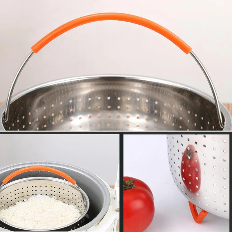 Stainless Steel & Silicone Steamer Basket – Multi-Purpose for Vegetables, Eggs & Pressure Cookers