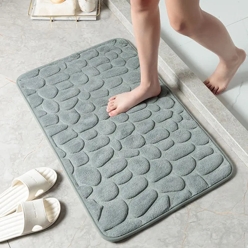 Cobblestone Embossed Memory Foam Bath Mat Non-Slip Absorbent Washable Bathroom Rug 40x60/50x80cm