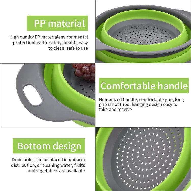2PCS Silicone Folding Drain Basket – Square & Round Kitchen Strainer