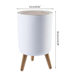 Wooden High Foot Trash Can Bathroom & Kitchen Waste Bin with Press Cover Living Room Garbage Container