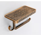 Antique Bronze Toilet Paper Holder with Phone Shelf Wall Mounted Bathroom Rack