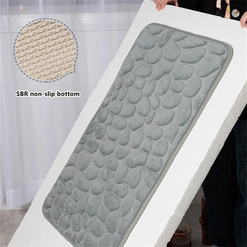 Cobblestone Embossed Memory Foam Bath Mat Non-Slip Absorbent Washable Bathroom Rug 40x60/50x80cm