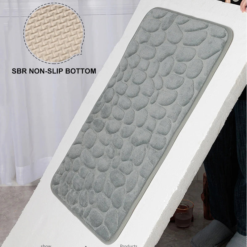 Cobblestone Embossed Memory Foam Bath Mat Non-Slip Absorbent Washable Bathroom Rug 40x60/50x80cm