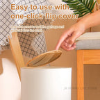 Wooden High Foot Trash Can Bathroom & Kitchen Waste Bin with Press Cover Living Room Garbage Container