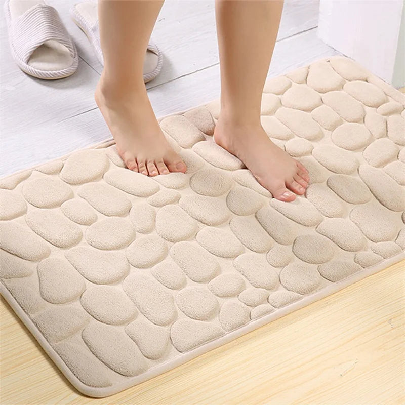 Cobblestone Embossed Memory Foam Bath Mat Non-Slip Absorbent Washable Bathroom Rug 40x60/50x80cm