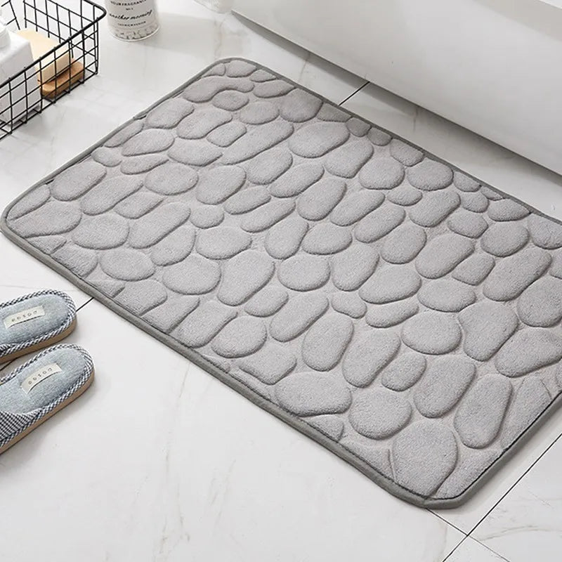 Cobblestone Embossed Memory Foam Bath Mat Non-Slip Absorbent Washable Bathroom Rug 40x60/50x80cm