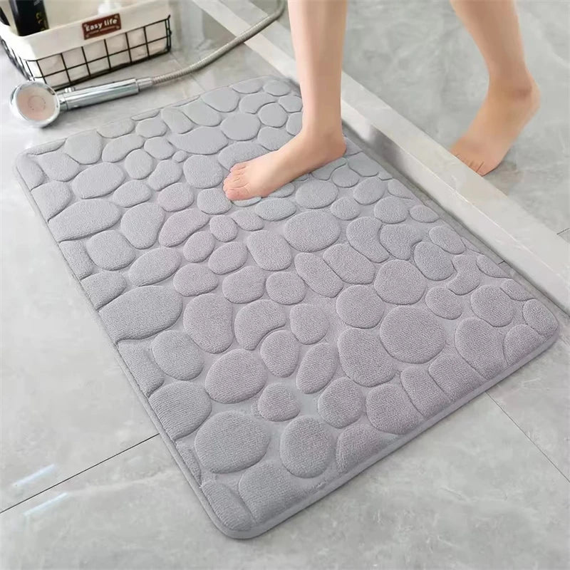 3D Bathroom Mat Non-Slip Pebble Embossed Absorbent Rug