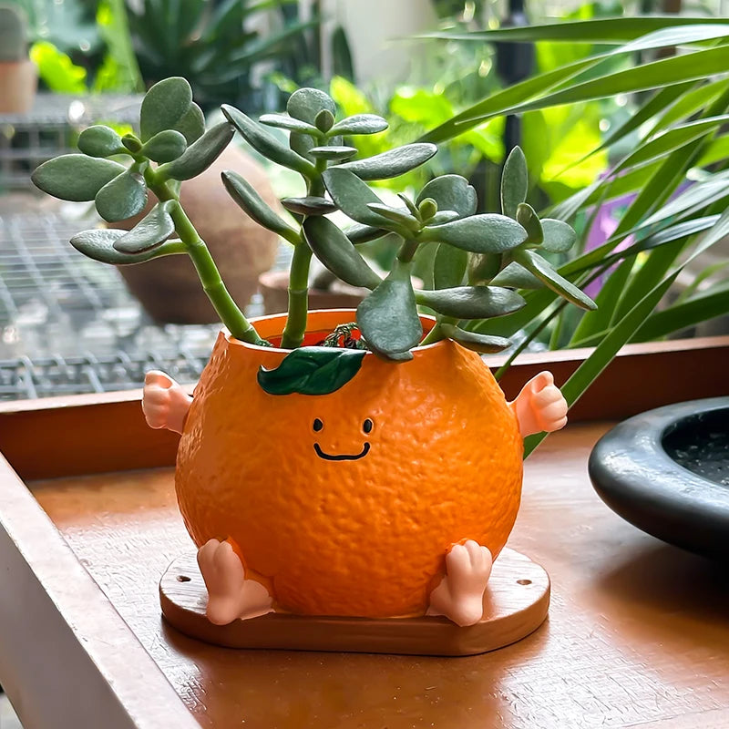 Cute Cartoon Orange Smiling Face Flower Pot