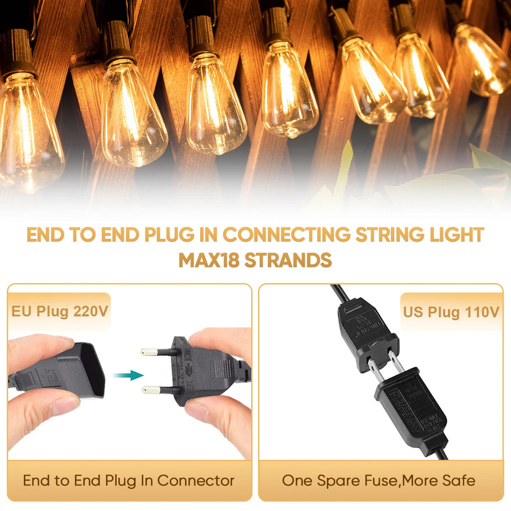 ST38 Water Drop String Lights 220V IP44 Waterproof Decorative