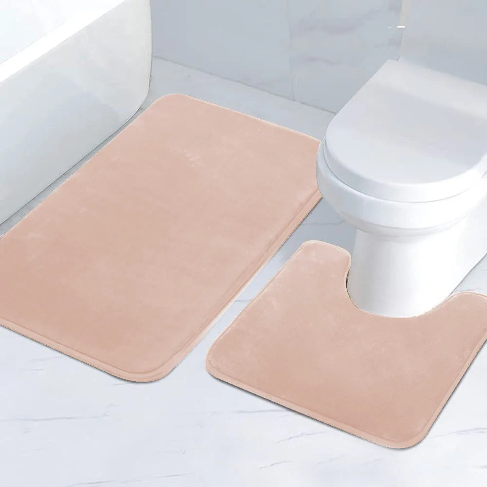 2-Piece Striped Bathroom Mat Set Non-Slip Absorbent Microfiber Floor Rugs Machine Washable