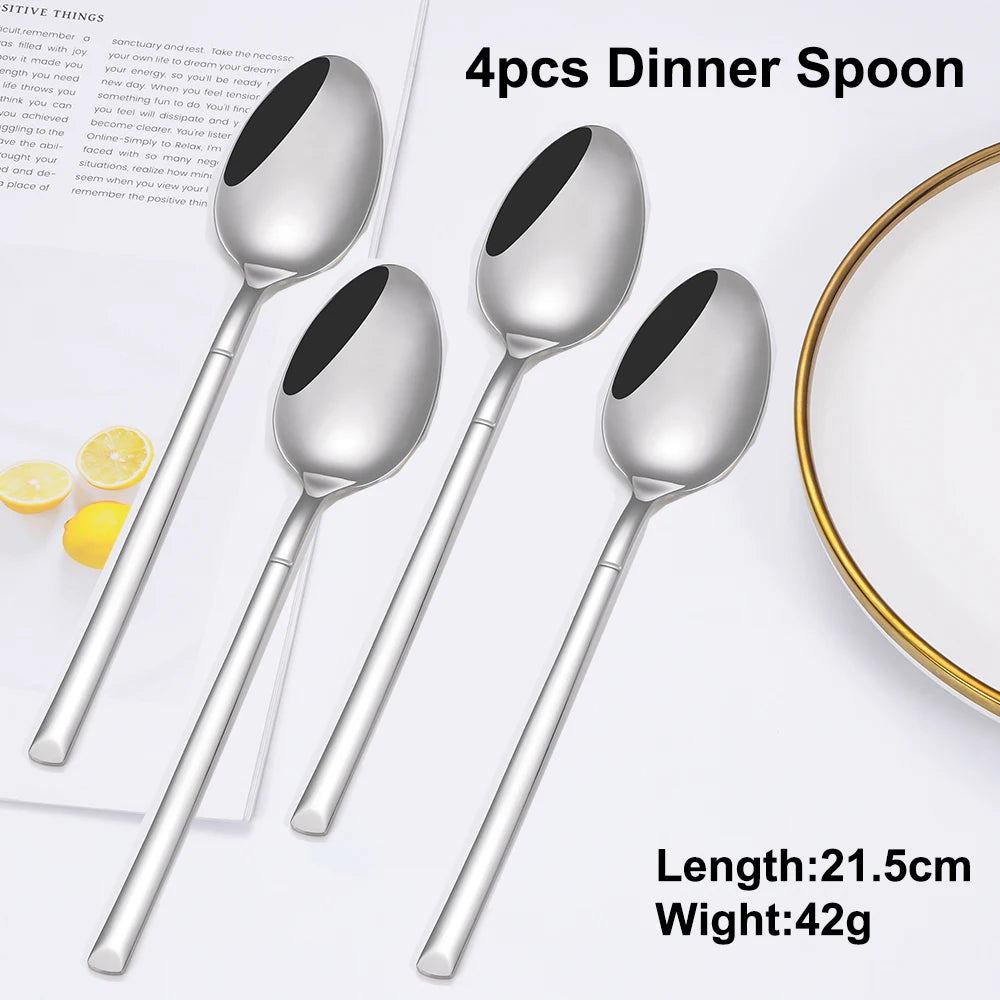 4/6 Piece Stainless Steel Flatware Set – Elegant Silver Dinner Cutlery