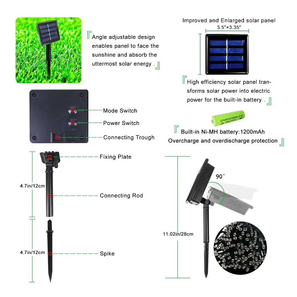 Solar LED String Lights 30M IP65 Waterproof RGB Holiday