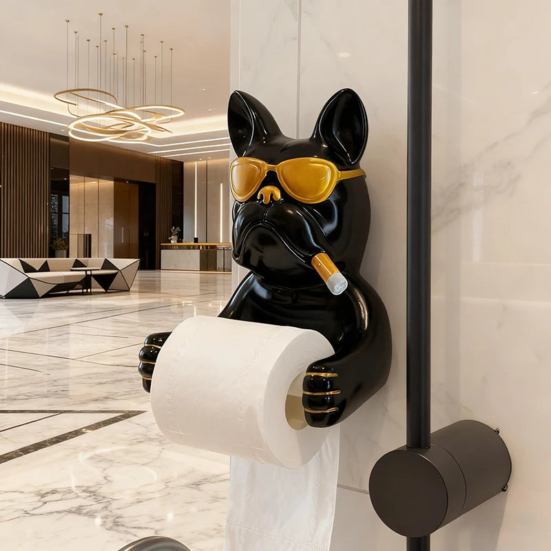 French Bulldog Toilet Paper Holder Wall-Mounted Resin Bathroom Roll Rack