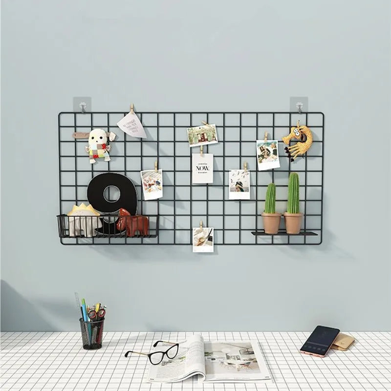 Metal Wall-Mounted Grid Shelf Organizer DIY Photo & Storage Rack