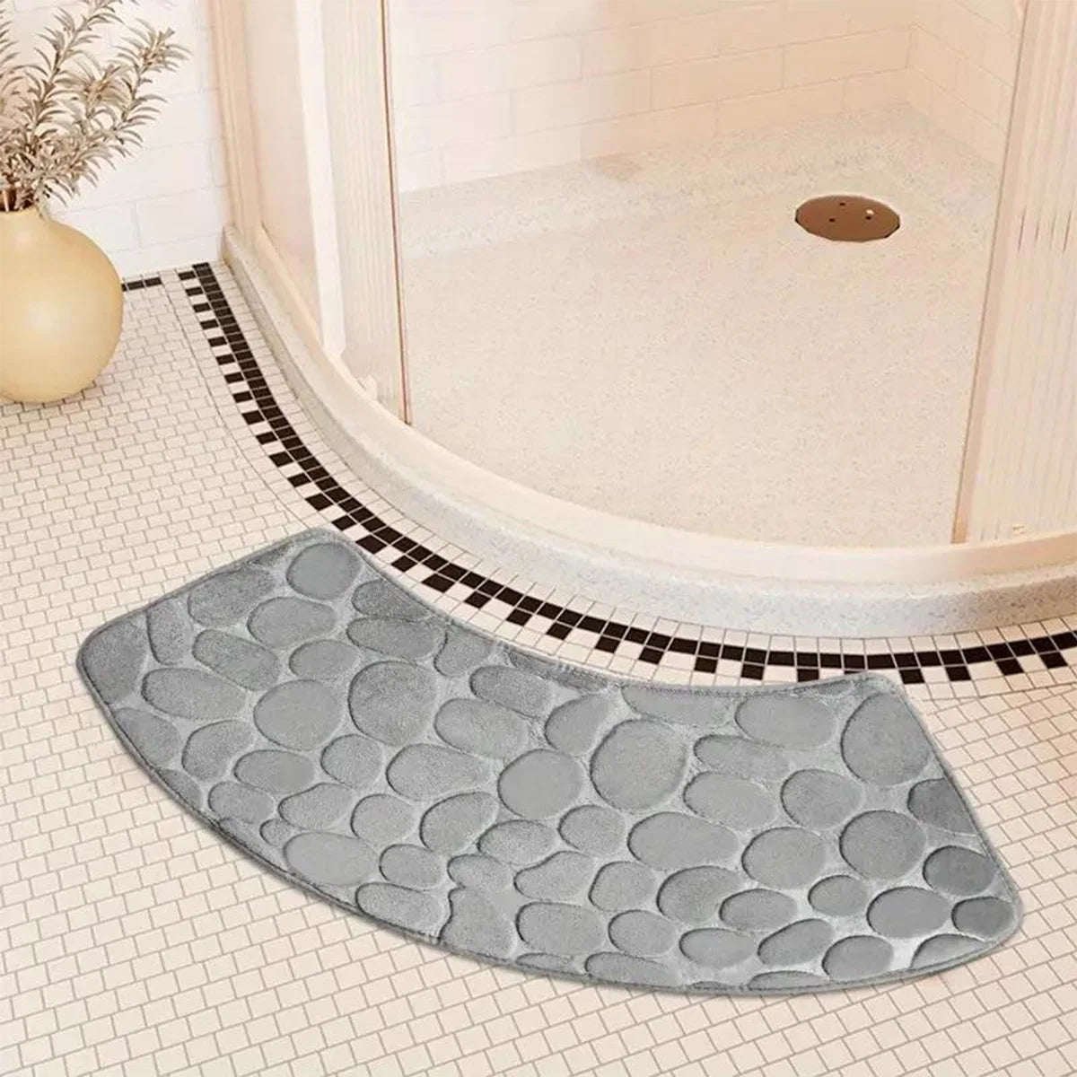 Curved Thickened Bathroom Mat – Absorbent Non-Slip Shower & Toilet Floor Mat