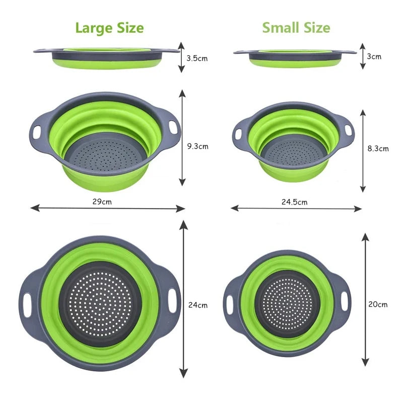 2PCS Silicone Folding Drain Basket – Square & Round Kitchen Strainer
