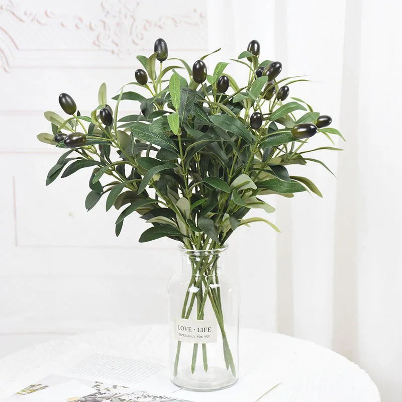 1/3/5Pcs Artificial Olive Leaves Tree Branch with Fruit