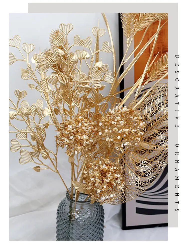95cm Gold Artificial Eucalyptus & Ginkgo Leaf Plant Decor