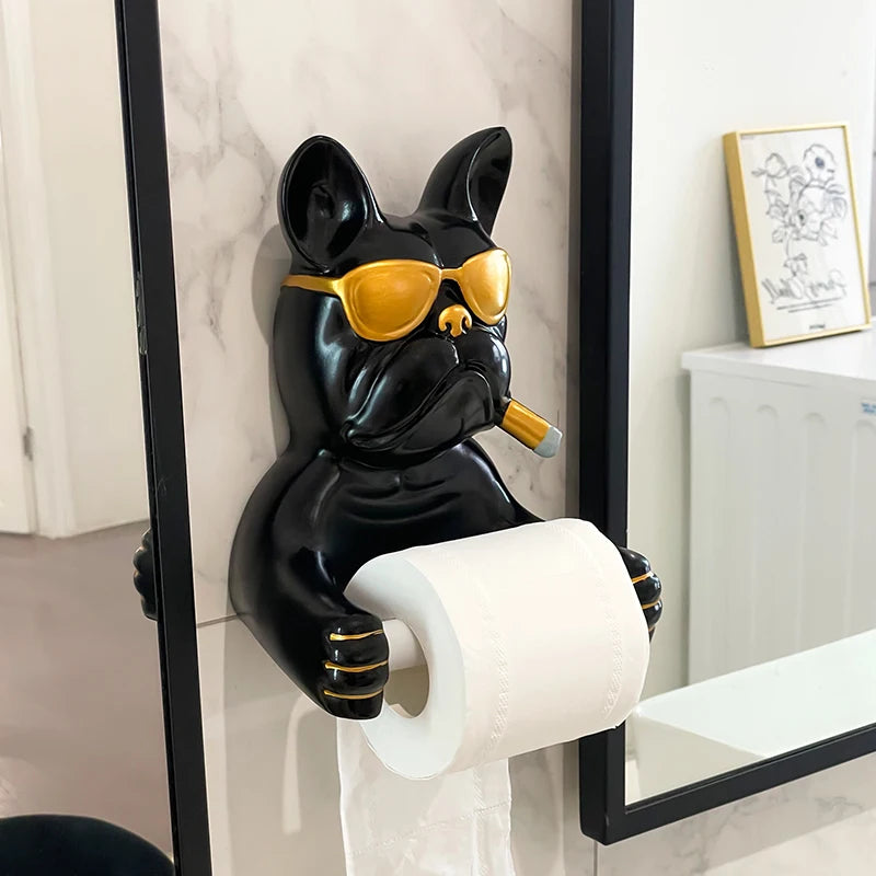 French Bulldog Toilet Paper Holder Wall-Mounted Resin Bathroom Roll Rack