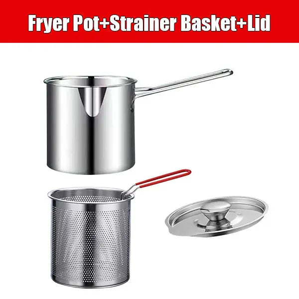 Deep Frying Pot with Strainer Basket & Tongs – Stainless Steel Tempura Frying Pot