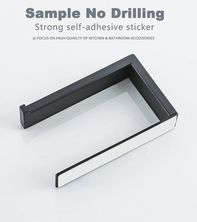 Black Self-Adhesive Toilet Paper Holder Stainless Steel Wall Mount Tissue Roll Rack