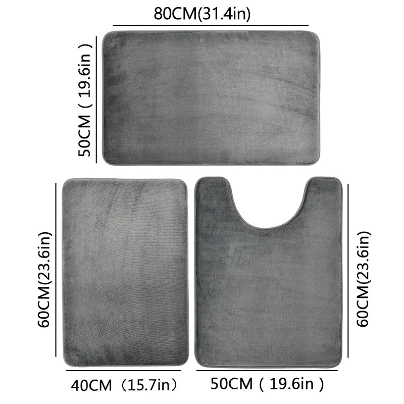 Three-Piece Bathroom Mat Set Non-Slip Microfiber Absorbent Floor Rugs Soft and Comfortable