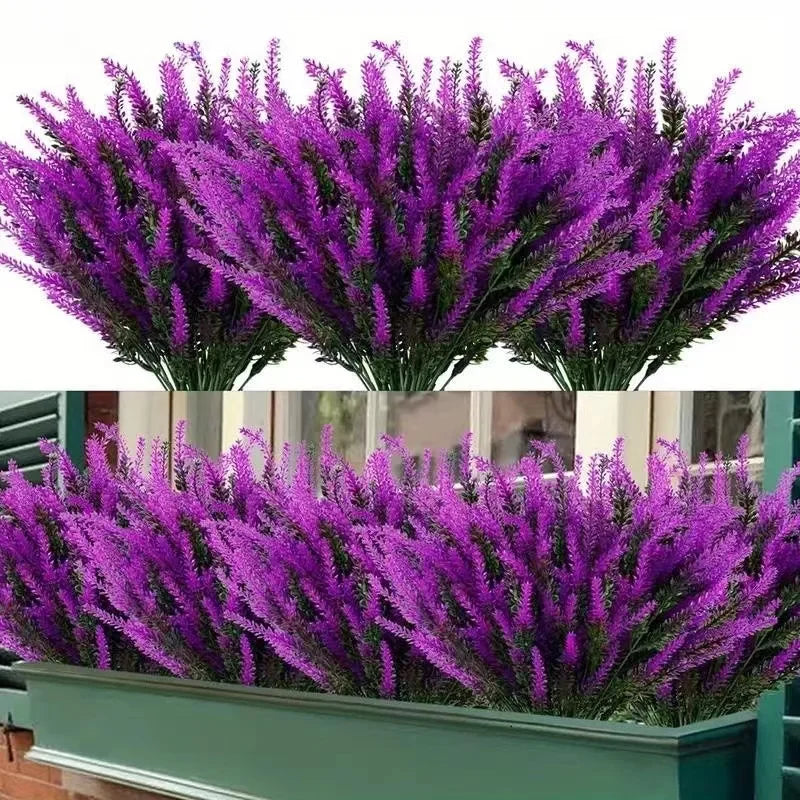 5-Branch Artificial Lavender – Plastic Faux Flowers for Home & Outdoor Decor