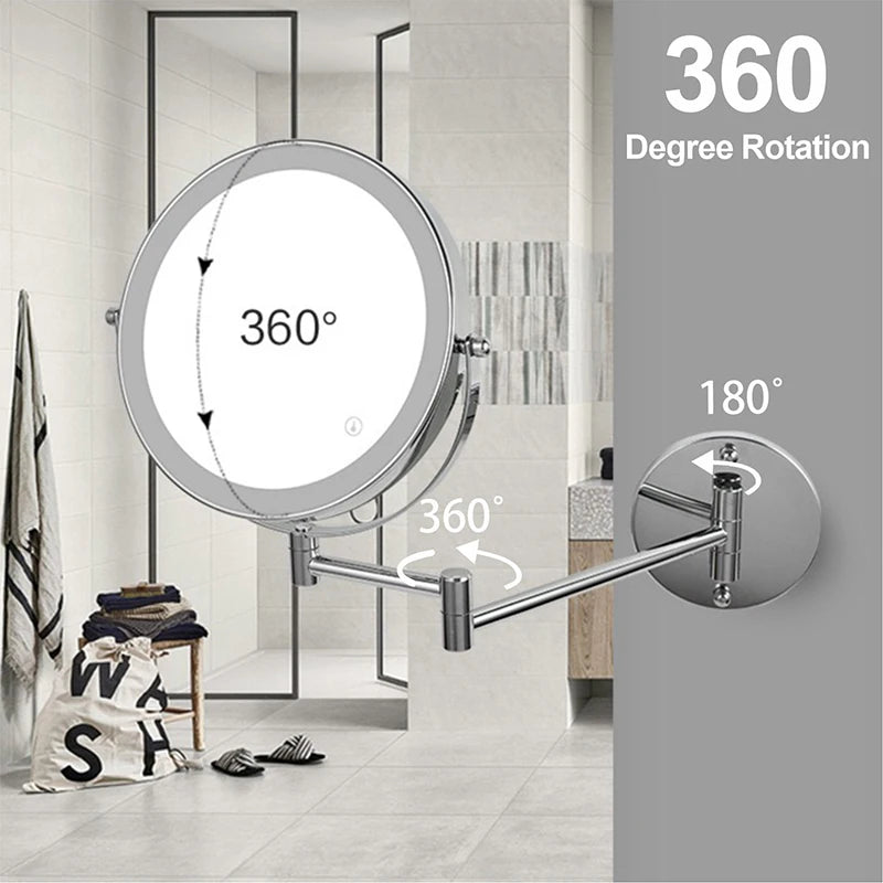 8 Inch Wall Mounted Makeup Mirror with USB Charging and 10X Magnification