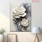 Elegant White Rose Canvas Art Vertical Floral Wall Decor