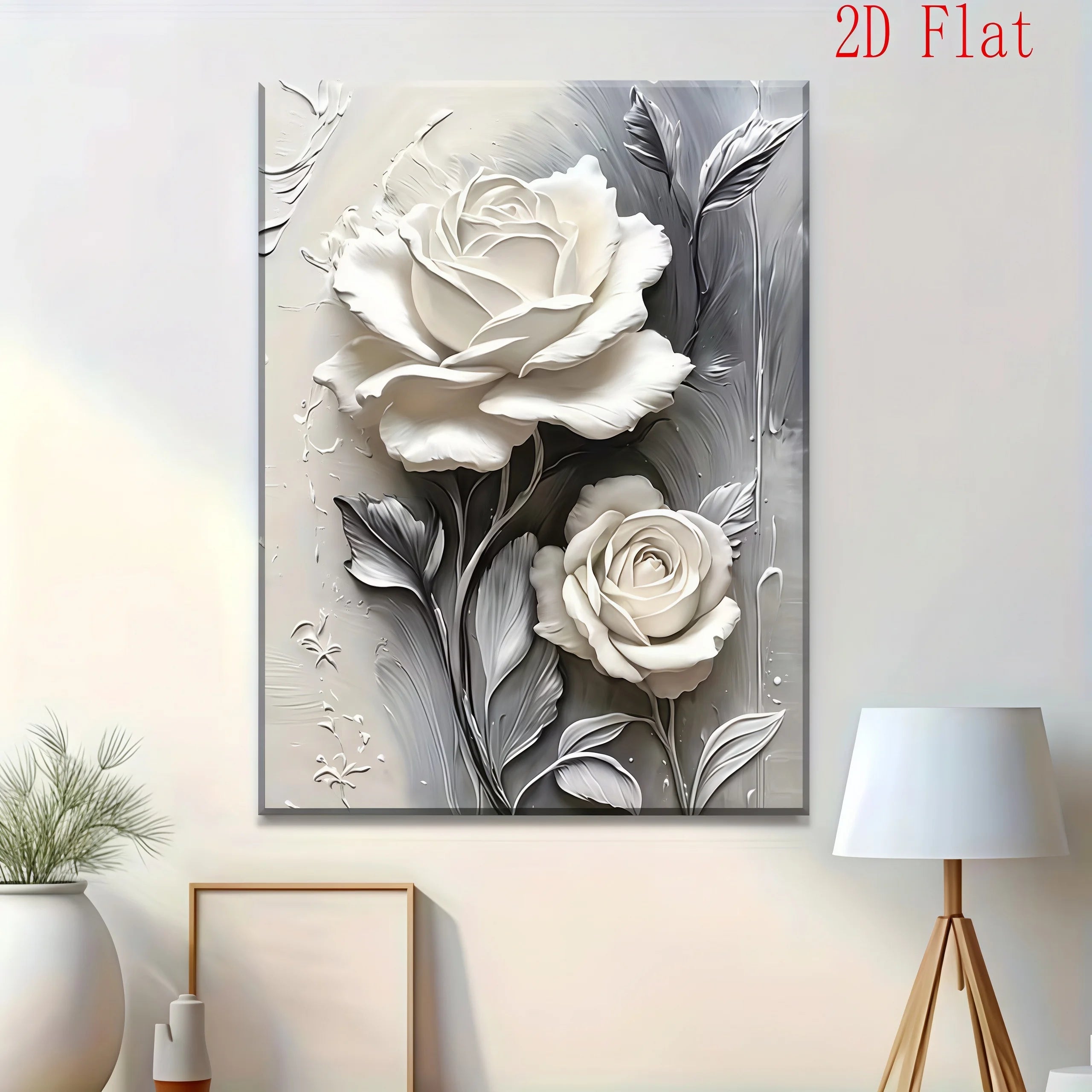 Elegant White Rose Canvas Art Vertical Floral Wall Decor